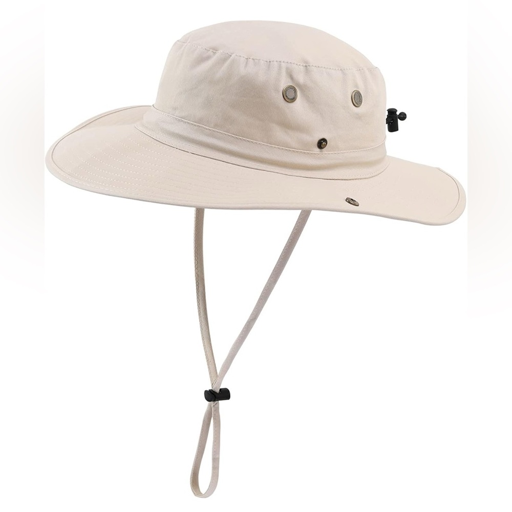 Sun Hat Wide Brim Breathable Cotton Safari Hat with Strap - Beige